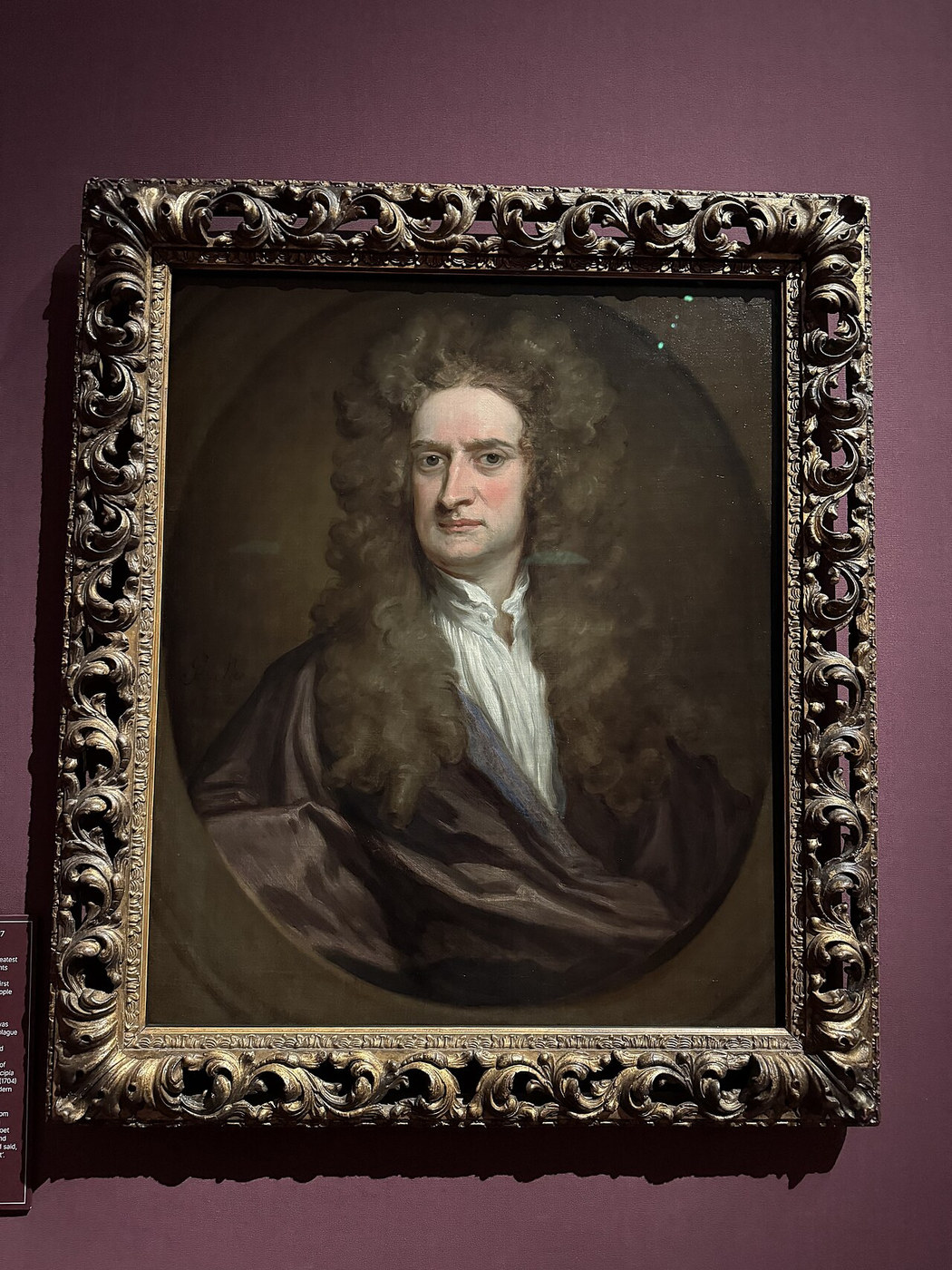 Ölporträt Isaac Newtons von Godfrey Kneller aus dem Jahr 1702, mit langem Haar und dunklem Gewand.