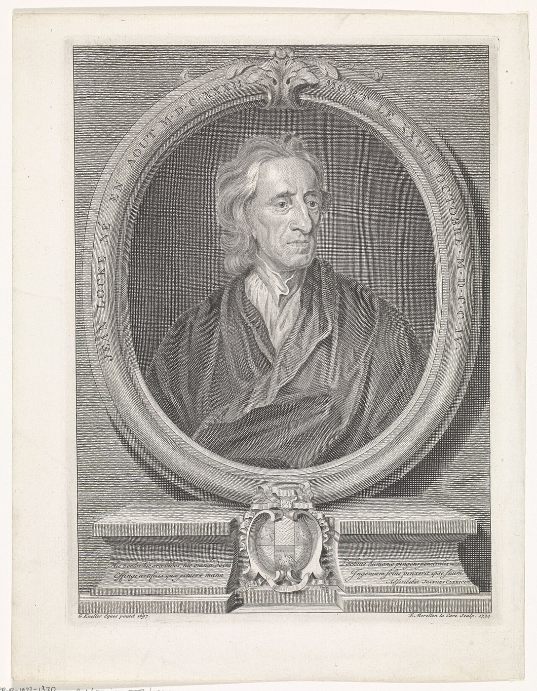 Kupferstichporträt John Lockes aus dem Jahr 1734, rund dreissig Jahre nach seinem Tod entstanden.