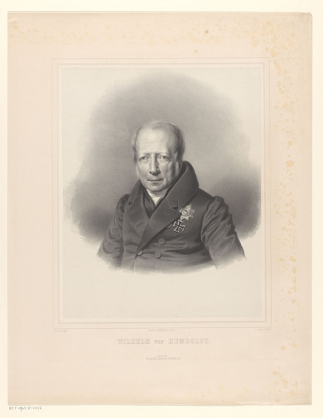 Lithographisches Porträt Wilhelm von Humboldts nach einer Zeichnung von Franz Krüger.